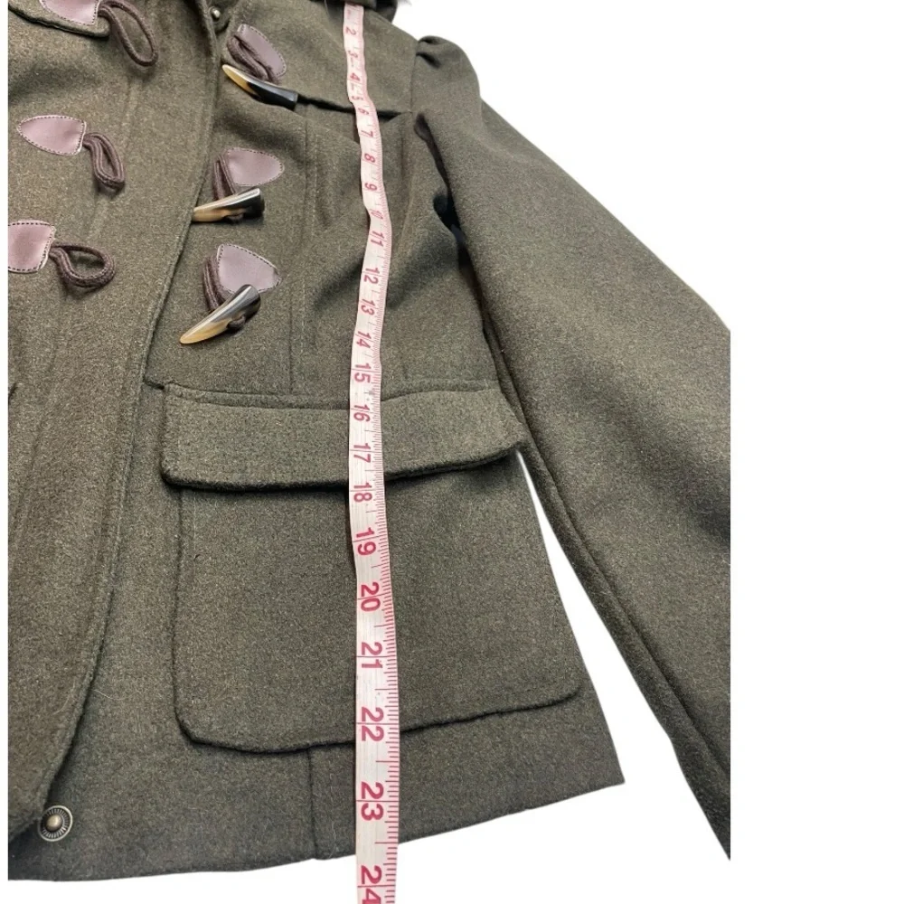 WET SEAL Women's Olive Green Toggle Jacket with Faux Fur Trim Size: S - Picture 4 of 9